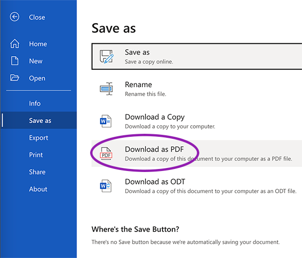 Screenshot of MS Office 365 save as pane