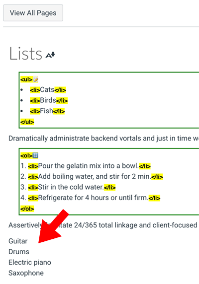 Paul J Adams bookmarklet showing visual list not identified as a list