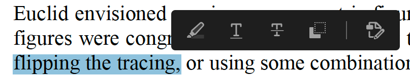 Highlighted text in Adobe Reader with an open formatting popup